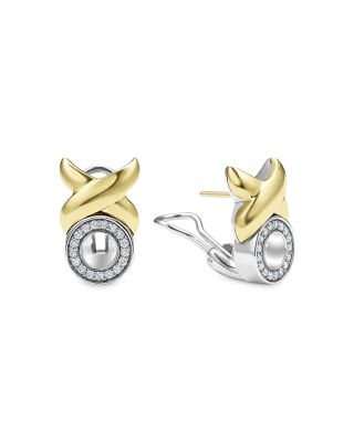 18K Yellow Gold & Sterling Silver Embrace Diamond XO Omega Earrings