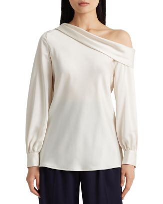 Ralph Lauren Women's Satin One Shoulder Blouse White Size Large