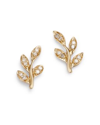 10k Solid Gold Leaf Earrings,Diamond newest earrings,Golden Leaf Stud,handmade jewelry,Leaves Stud Earrings