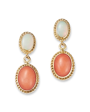 Bloomingdale's Opal & Coral Double Drop Earrings In 14k Yellow Gold In Orange/white