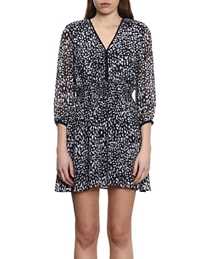 The Kooples Leopard Print Mini Dress In Black White