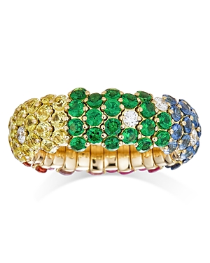 Shop Zydo 18k Rose Gold Multicolor Sapphire & Diamond Stretch Ring In Multi/gold