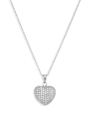 By Adina Eden Pave Puffy Heart Pendant Necklace, 16-18 In Silver