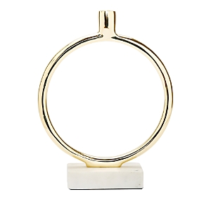Classic Touch Gold Tone Circular Taper Candle Holder On Marble Base, 11.75h