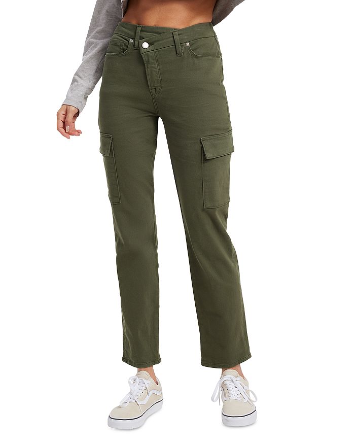 Good American Good Army High Rise Straight Cuffed Jeans in Green ...