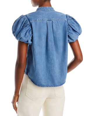 FRAME Pleated Puff Sleeve Denim Shirt Bloomingdale's
