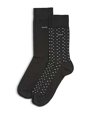 Hugo Boss Mini Pattern Crew Socks, Pack Of 2 In Black