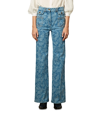 Anna Paisley Mid Rise Bootcut Jeans in Blue