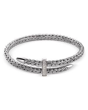 John Hardy Sterling Silver Classic Chain Diamond Pave Bypass Cuff Bracelet In Silver