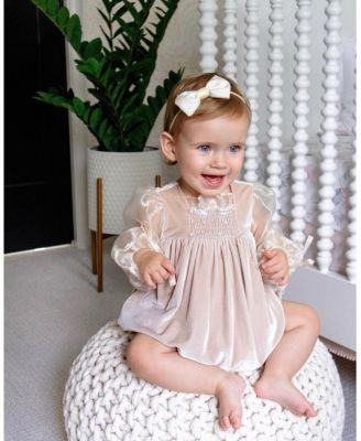  Unisex Petite Maison Helena Velour Romper with Organza Puff Sleeves