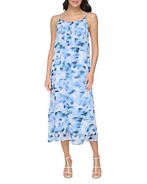 Shop Dkny Chiffon Midi Dress In First Blue/white