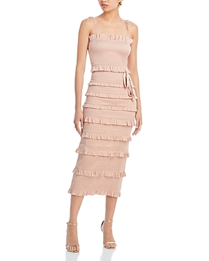 Shop V. Chapman Lily Smocked Ruffle Trim Midi Dress In Rose Dust