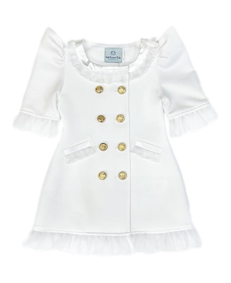 Petite Maison Kids Girls' White Tuxedo Style Dress with Gold-Tone Hardware Buttons - Baby, Little Kid, Big Kid