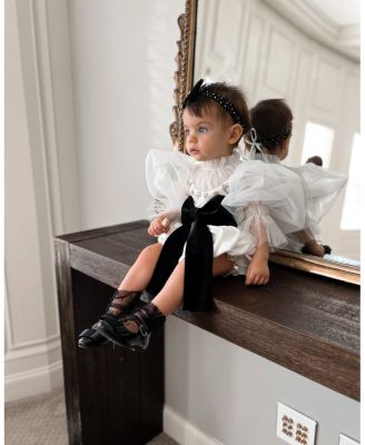  Unisex Petite Maison Aurora Ivory Velour Romper with Tulle Puff Sleeves