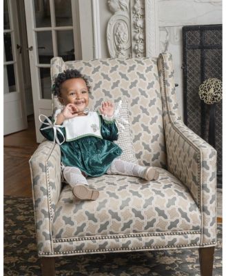  Unisex Petite Maison Everly Damask Green Velour Romper