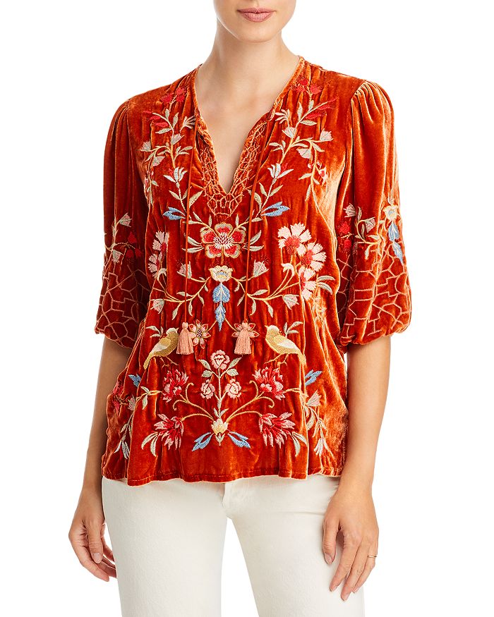 Johnny Was Clara Velvet Embroidered Blouse | Bloomingdale's