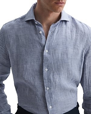 Reiss Ruban Slim Fit Linen Puppytooth Shirt In Blue/white