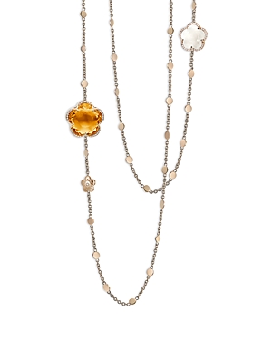 Pasquale Bruni 18k Rose Gold Bon Ton Citrine, Milky Quartz & Diamond Flower Sautoir Necklace, 40.5 In Orange/rose Gold