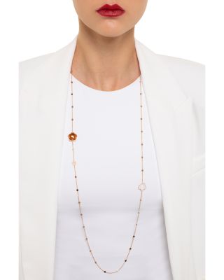 18K Rose Gold Bon Ton Citrine, Milky Quartz & Diamond Flower Sautoir Necklace, 40.5"