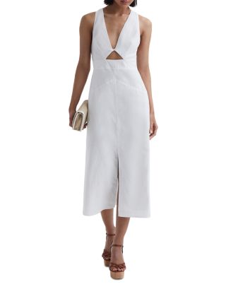 white christmas dresses Cotton Linen Long Sleeve Loose Midi Dress main image 0