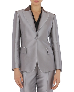 Alberta Ferretti Womens Grey Mikado Single-breasted Silk-blend Blazer In Grey