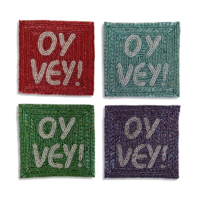 Oy Vey Bead Embroidered Coasters