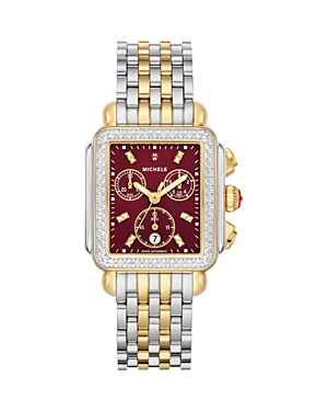 MICHELE DECO TWO TONE 18K GOLD PLATED DIAMOND CHRONOGRAPH, 33MM X 35MM