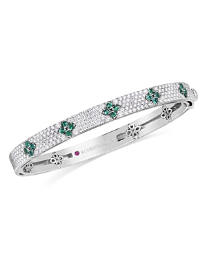 Roberto Coin 18K White Gold Love in Verona Emerald & Diamond Flower Bangle Bracelet