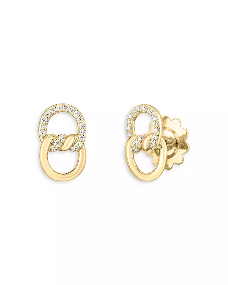 Roberto Coin 18K Gold Cialoma Diamond Pave Twist Stud Earrings