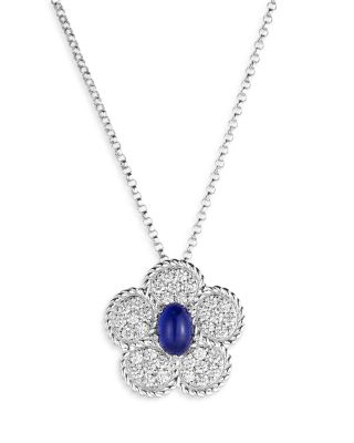 Roberto Coin - 18K White Gold Daisy Blue Sapphire & Diamond Flower Pendant Necklace, 18" - Exclusive