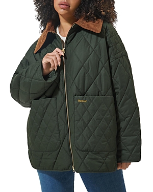 Shop Barbour Plus Woodhall Quilted Coat In Sage