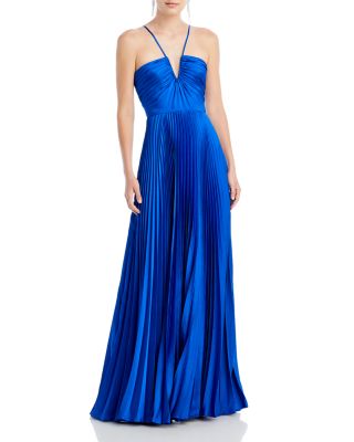 ML Monique Lhuillier Satin Pleated Gown | Bloomingdale's