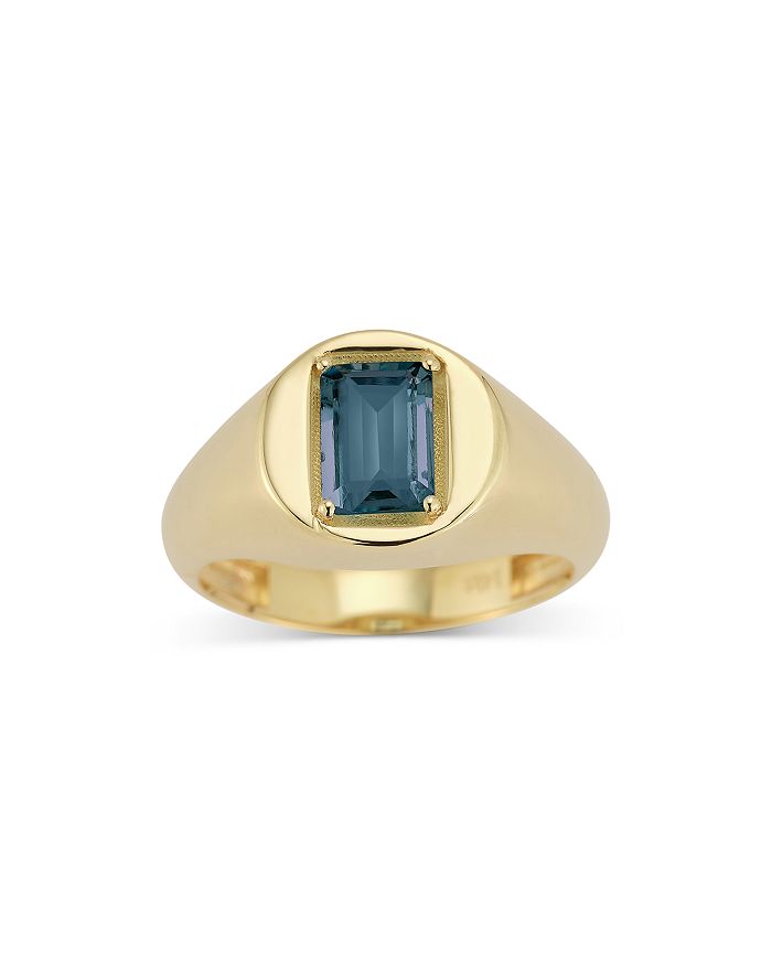 Alberto Amati 14k Yellow Gold Stone Signet Ring Collection In London Blue Topaz/gold