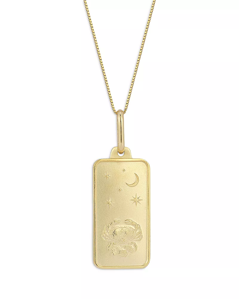 Alberto Amati 14K Yellow Gold Zodiac Dog Tag Pendant Necklace, 18