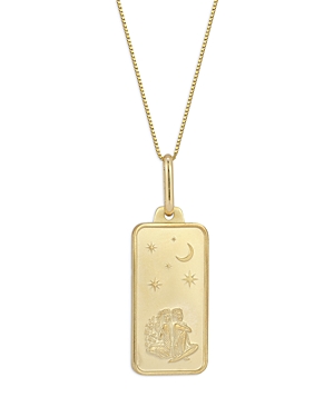 14K Yellow Gold Zodiac Dog Tag Pendant Necklace, 18