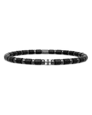 Roberto Demeglio Men's 18K White Gold & Carbon Fiber Uomo Black Diamond Bead Stretch Bracelet