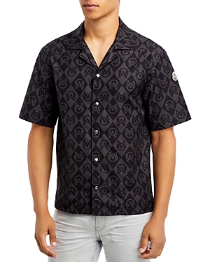 Shop Moncler Cotton Regular Fit Button Down Camp Shirt In Black