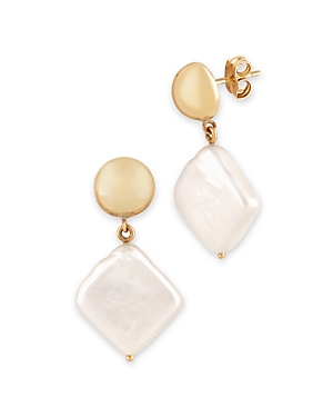 Bloomingdale's Cultured Freshwater Square Coin Pearl Drop Earrings In 14k Yellow Gold In White/gold