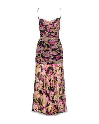 PINKO - Ruched Mixed Media Slip Midi Dress