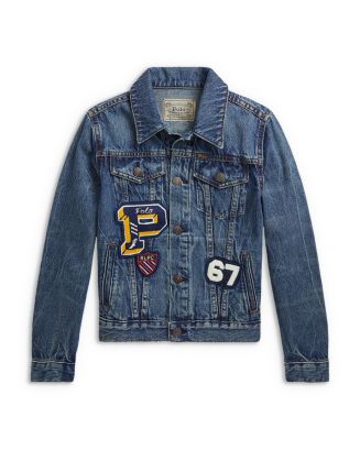 Ralph Lauren Girls' Letterman Patches Denim Trucker Jacket