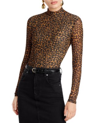 AQUA Mesh Animal Print Turtleneck Top - 100% Exclusive | Bloomingdale's