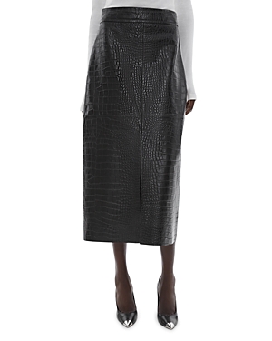 Helmut Lang Black Embossed Leather Midi Skirt In Black
