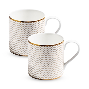 Richard Brendon Zigzag Gold Large Mug, Set Of 2 In Gold/white
