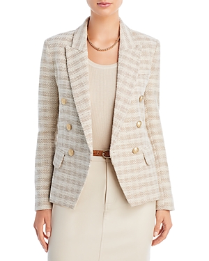 L'agence Kenzie Gingham Double-breasted Blazer In Ecru Gold