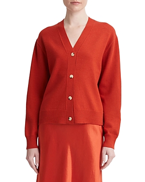 Vince Wool Cashmere Button-front Cardigan In Vermillion