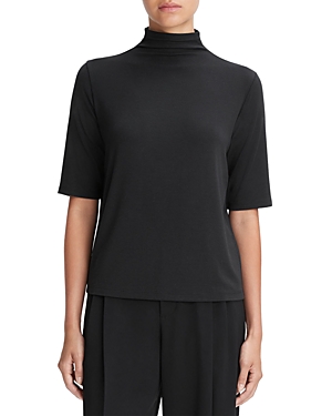 Vince Easy Elbow Sleeve Mock Neck Top In Black