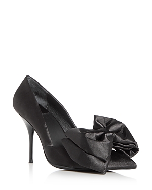 Jeffrey Campbell Women's Convince Bow Pointed Toe Pumps In Black Satin