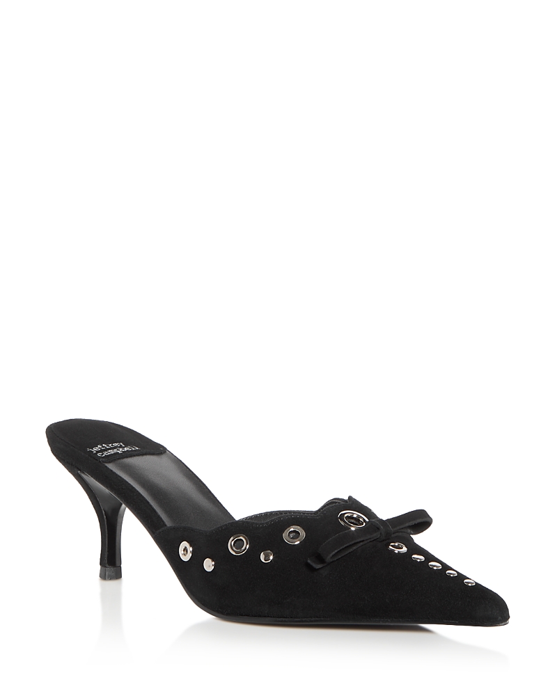 Jeffrey Campbell Gratis Pointed Toe Mule In Black Suede/silver