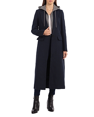 Avec Les Filles Tailored Twill Hooded Coat In Navy