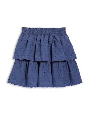 Aqua Girls' Smocked Tiered Eyelet Mini Skirt, Little Kid, Big Kid - 100% Exclusive In Denim